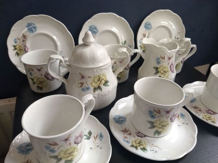 Fabulous J&G Meakin Coffee Set for Six in the Sterling Shape and a Pretty Floral Pattern Called "Springfield"