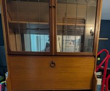 vintage mid-century style wooden tallboy display unit