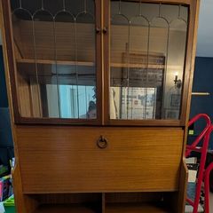 vintage mid-century style wooden tallboy display unit