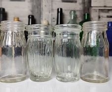 319 - Set of 4 Vintage Clear Glass Collectible Decorative Meat Paste Jars