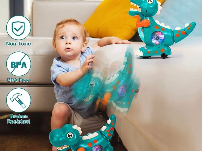 Baby Toys Musical Light Crawling Walking Dinosaur Toys for Boys Girls 12 18 24 Months, Baby Musical Toy Sound Toys Birthday Present Dino Gifts for Kids Toddler Age 1 2 3 4+ Years Old (Green/orange)