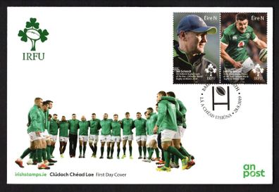 2019 Ireland Irish Rugby (IRFU) featuring Joe Schmidt (Coach of the Year) & Johnny Sexton (Player of the Year) Commemorative Stamps An Post First Day Cover (FDC)