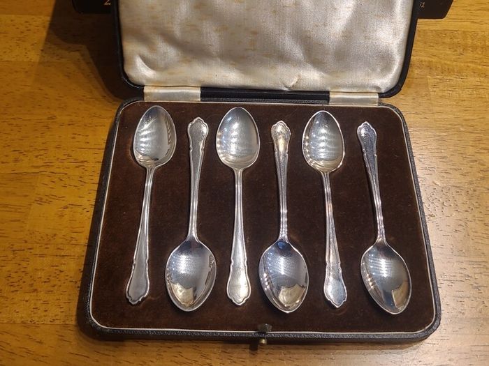 Vintage Mappin & Webb silver spoons in original box