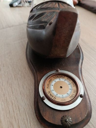 Vintage Hand-Carved Wooden Clog Wall Barometer