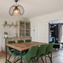 Solid Oak Table + 6 green fabric EZ living chairs Image 2