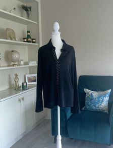 Ladies Black Top with Diamonte Details Size UK 14 / EU 42