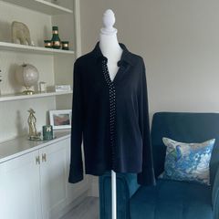 Ladies Black Top with Diamonte Details Size UK 14 / EU 42