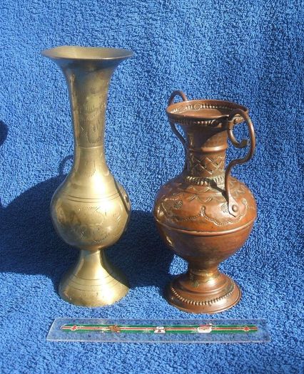 Two vintage metal vases (Indian brass & one of copper)
