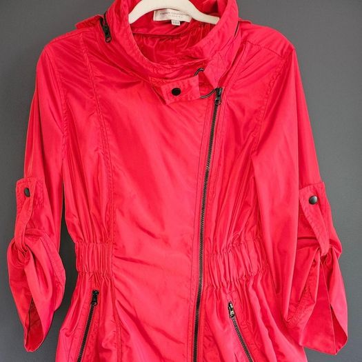 French Connection Red Asymmetrical Zip Hooded Jacket  EU 38 UK 10)