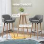 Set of 2 Linen Bar Stools with Solid Wood Legs, Metal Frame & High Back Grey Image 4