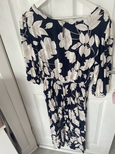 Navy & Cream F&f Floral Shirred long Dress Size 14