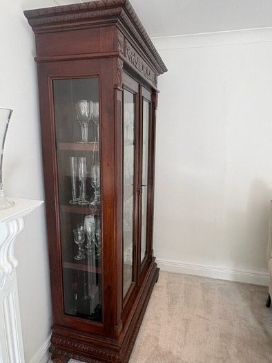 Large Ornate 7ft Wooden Glass Display Cabinet