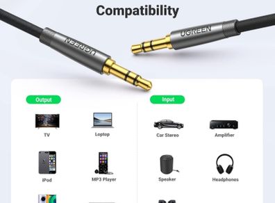 Aux Cable 3.3FT Braided Stereo 3.5mm Audio Cable Headphone Mini Jack Male to Male Auxiliary TRS Lead Compatible with iPhone Galaxy iPad iPod Car Speaker MP3 Player Home Stereo TV PC Laptop (1M)