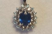 Natural Oval Sapphire, Zircon &amp; Blue Appetite Halo Cluster Pendant