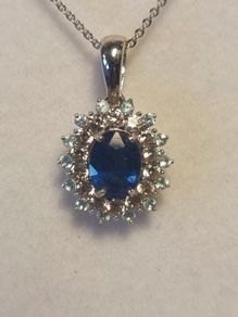Natural Oval Sapphire, Zircon & Blue Appetite Halo Cluster Pendant