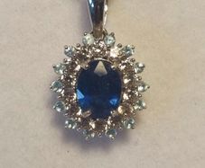 Natural Oval Sapphire, Zircon & Blue Appetite Halo Cluster Pendant