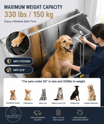 Stainless Steel Electric Dog Grooming Bath 127cm Height Adjustable Pet Wash Station with Right-Hand Door