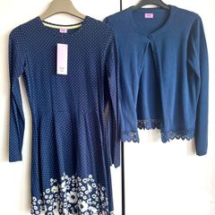 Girls Dress & Cardigan Set 11-13Y | New | Blue Floral