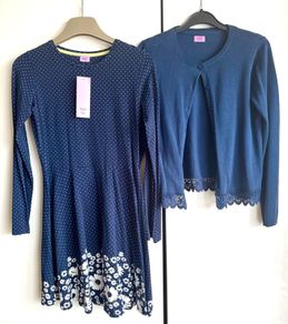 Girls Dress & Cardigan Set 11-13Y | New | Blue Floral