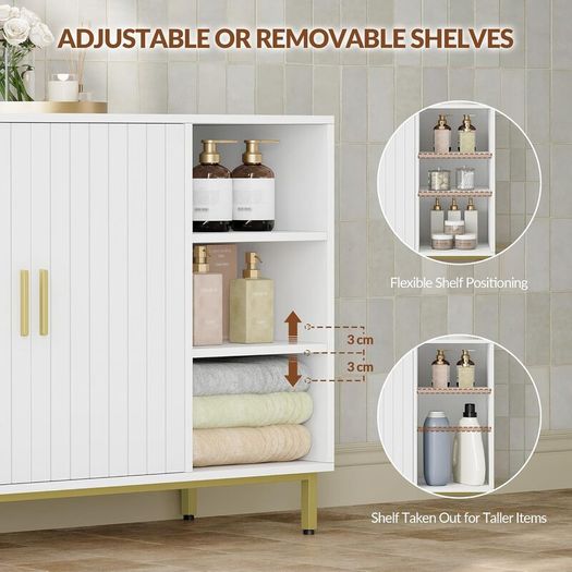 Sideboard, Kitchen Cabinet, Freestanding Bathroom Cabinet with Two Doors, Adjustable Shelves