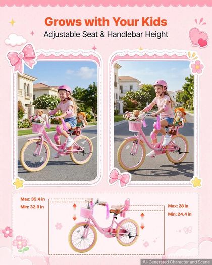 20 in Children Bicycle Ages 7-13, Adjustable Seat High-Carbon Steel Frame