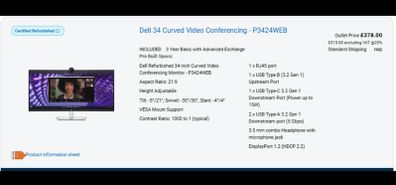 Dell 34 inch Curved Monitor