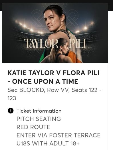 Katie Taylor Tickets x 2 Pitch Seating