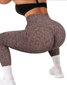 Brown  Leopard Print Wide Waistband Sports leggings, size 10