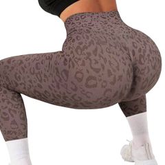 Brown  Leopard Print Wide Waistband Sports leggings, size 10