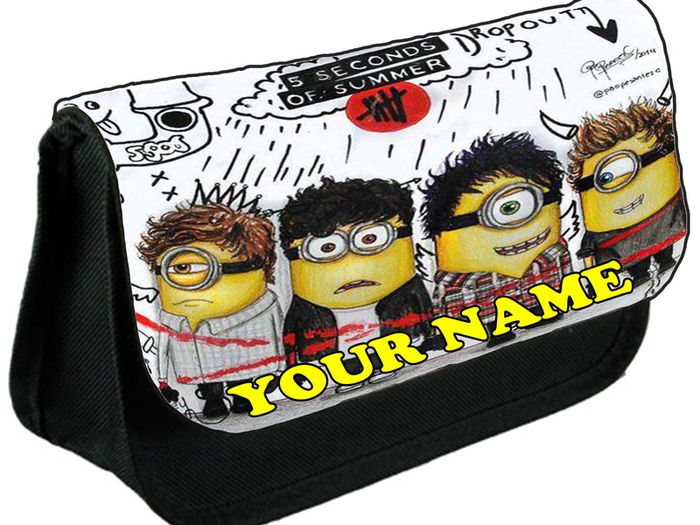 5 Seconds of Summer Minions personalized pencil case Make up bag School Birthday Gift Boys Girls with your own name on it! / back to school stationery