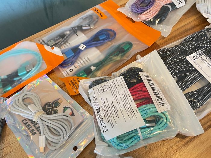 Job lot of 150 new braided fast-charging cables and extras