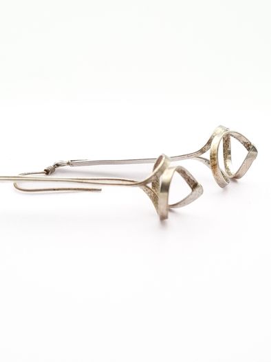 Vintage 925 Silver Long Abstract Sculptural Earrings
