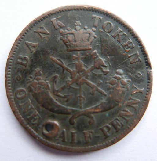 1854 Upper Canada Antique Uk Queen Victoria Half Penny Bank Token Coin
