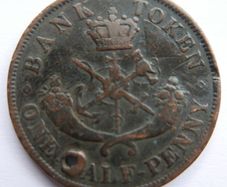 1854 Upper Canada Antique Uk Queen Victoria Half Penny Bank Token Coin