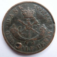 1854 Upper Canada Antique Uk Queen Victoria Half Penny Bank Token Coin