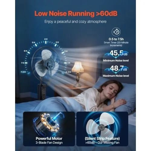 3 Wind Speeds Misting Standing Fan, Mister Cooling Fans with 3L Water Tank, Remote & Panel Control, Water Cooling Fans for Indoor, Outdoor, Garage, Patio, Living Room, 3 Modes