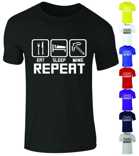Girls & Boys Kids, Eat Sleep Mine, Novelty Gaming T-Shirts MINECRAFT