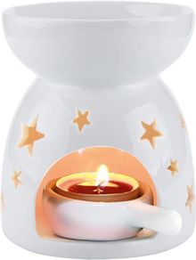 Wax Melt Essential Oil Burner White - Star Pattern, Ceramic Aroma Burners Assorted Wax Warmer Aromatherapy Tarts Holder Candle Scented Diffuser Home Bedroom Decor Christmas Housewarming Gift