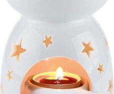 Wax Melt Essential Oil Burner White - Star Pattern, Ceramic Aroma Burners Assorted Wax Warmer Aromatherapy Tarts Holder Candle Scented Diffuser Home Bedroom Decor Christmas Housewarming Gift