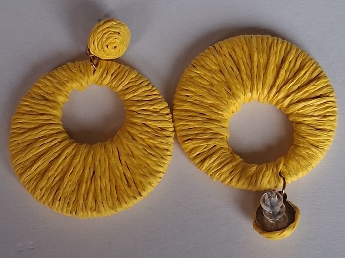Golden Yellow Raffia Woven Stud Hollow Out Woven Hoop Earrings