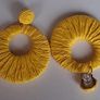 Golden Yellow Raffia Woven Stud Hollow Out Woven Hoop Earrings Image 5