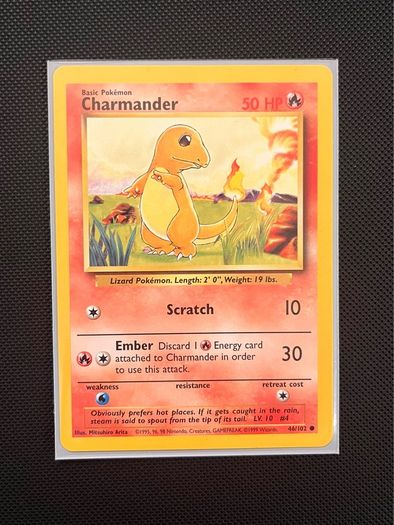 Vintage Pokemon Card Charmander 46/102 Base Set WOTC 1999