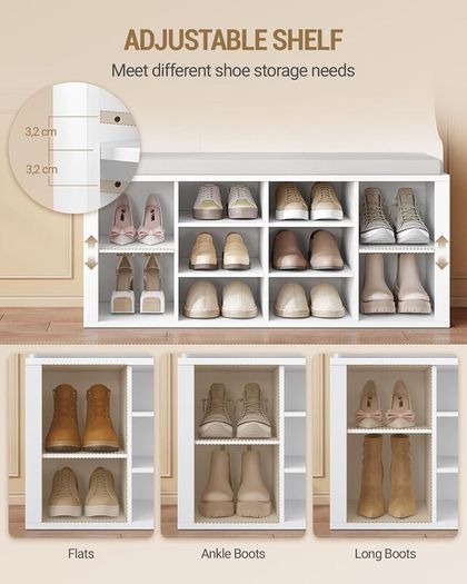 5-in-1 Coat Rack with Bench, Shoe Storage & Mirror  White