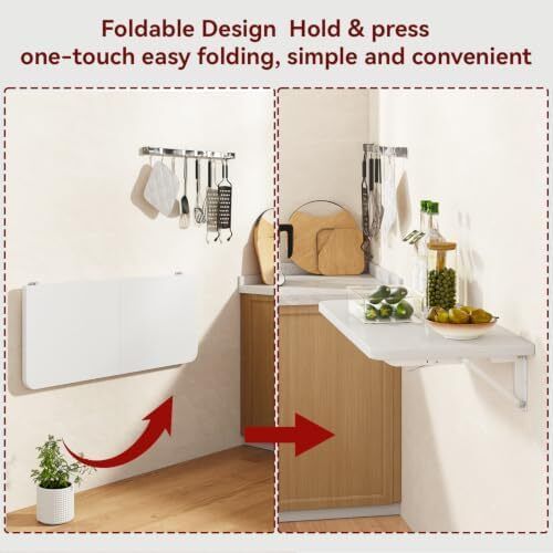 Wall Mounted Folding Table, Floating Wall Desk for Small Spaces, Fold Down Laundry Shelf with Heavy-Duty Brackets