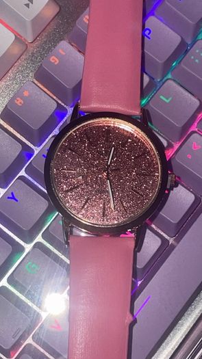 SOKI Rose Gold & Vibrant Pink Glitter Dial Watch