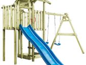 Playhouse with Ladder, Slide and Swings 407x381x263 cm Wood