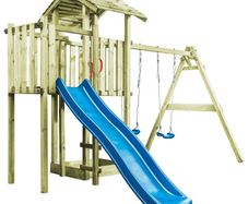 Playhouse with Ladder, Slide and Swings 407x381x263 cm Wood