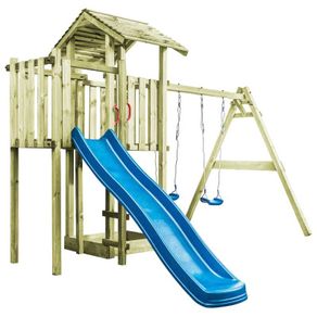 Playhouse with Ladder, Slide and Swings 407x381x263 cm Wood