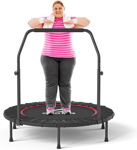 40''/48'' Foldable Fitness Trampoline - Max Load 400lbs / 450lbs, Rebounder with Adjustable Foam Handle Indoor/Outdoor Fitness Body Exercise