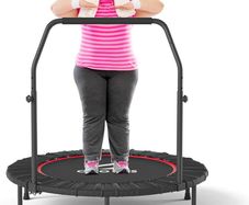40''/48'' Foldable Fitness Trampoline - Max Load 400lbs / 450lbs, Rebounder with Adjustable Foam Handle Indoor/Outdoor Fitness Body Exercise